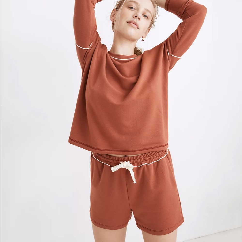Madewell MWL Superbrushed Set: Piped Easygoing Sweatshirt & Shorts